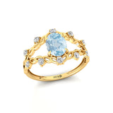 Flower Inspired Ring with Oval Shaped Aquamarine and Accent Diamonds - GeumJewels