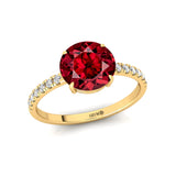 Classic Six Prong Round Solitaire Garnet Ring with Accent Diamond Band - GeumJewels