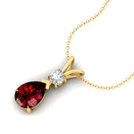 Garnet Teardrop Pendant with Solitaire Diamond - GeumJewels