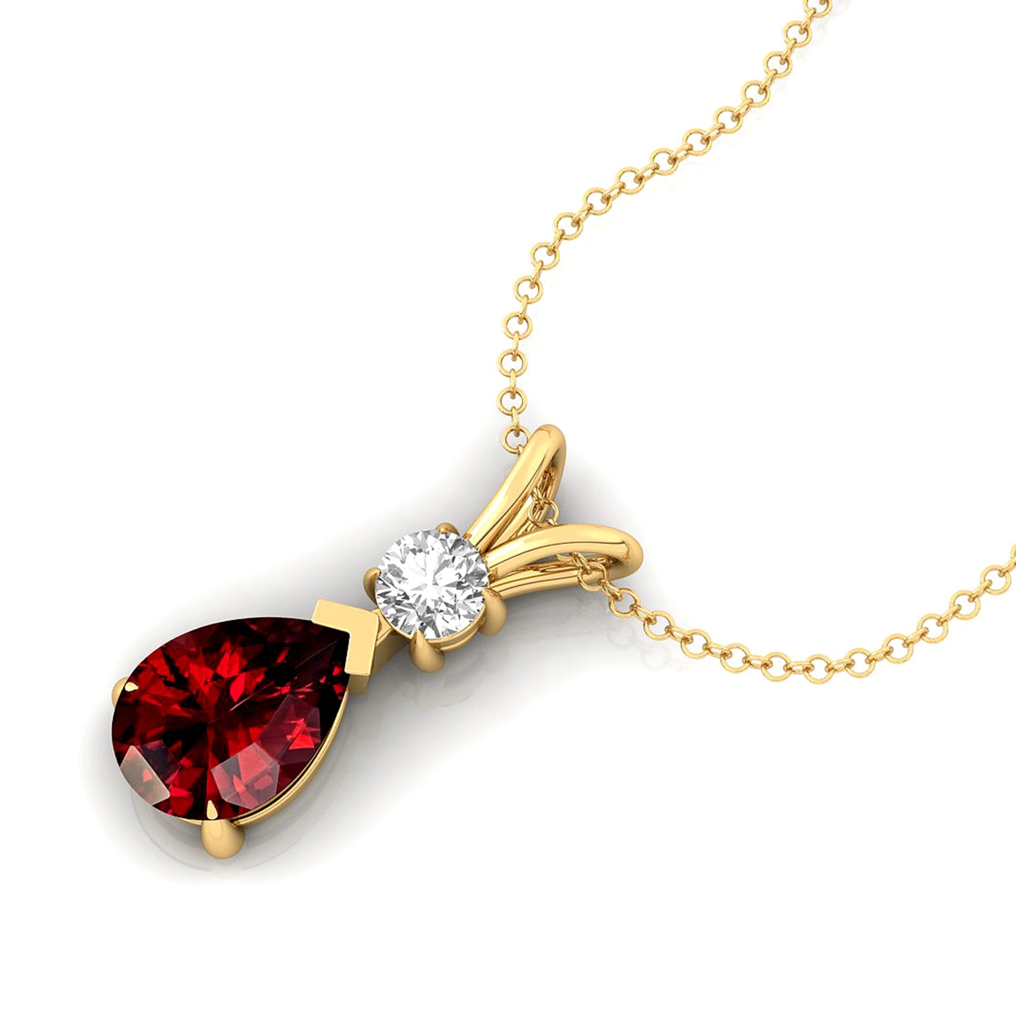 Garnet Teardrop Pendant with Solitaire Diamond - GeumJewels