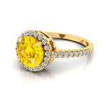 Classic Round Halo Diamonds with Solitaire Yellow Sapphire Engagement Ring - GeumJewels