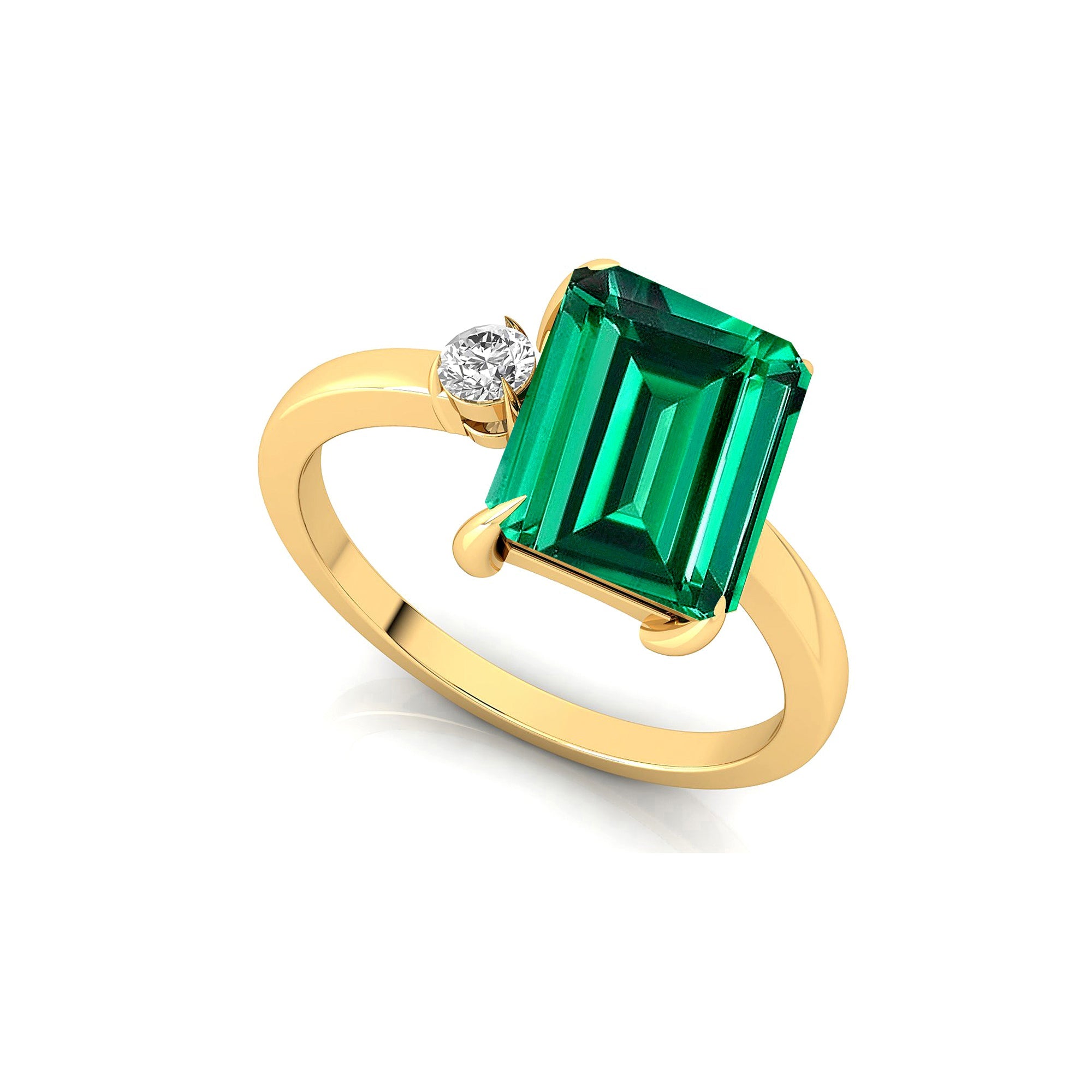 Emerald Shaped Emerald with 3mm Accent Solitaire Engagement Ring - GeumJewels