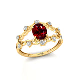 Flower Inspired Ring with Oval Shaped Garnet and Accent Diamonds - GeumJewels
