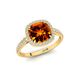 Halo Diamond Engagement Ring with Cushion Cut Citrine - GeumJewels