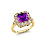 Vintage Style Square Cut Amethyst Diamond Ring - GeumJewels