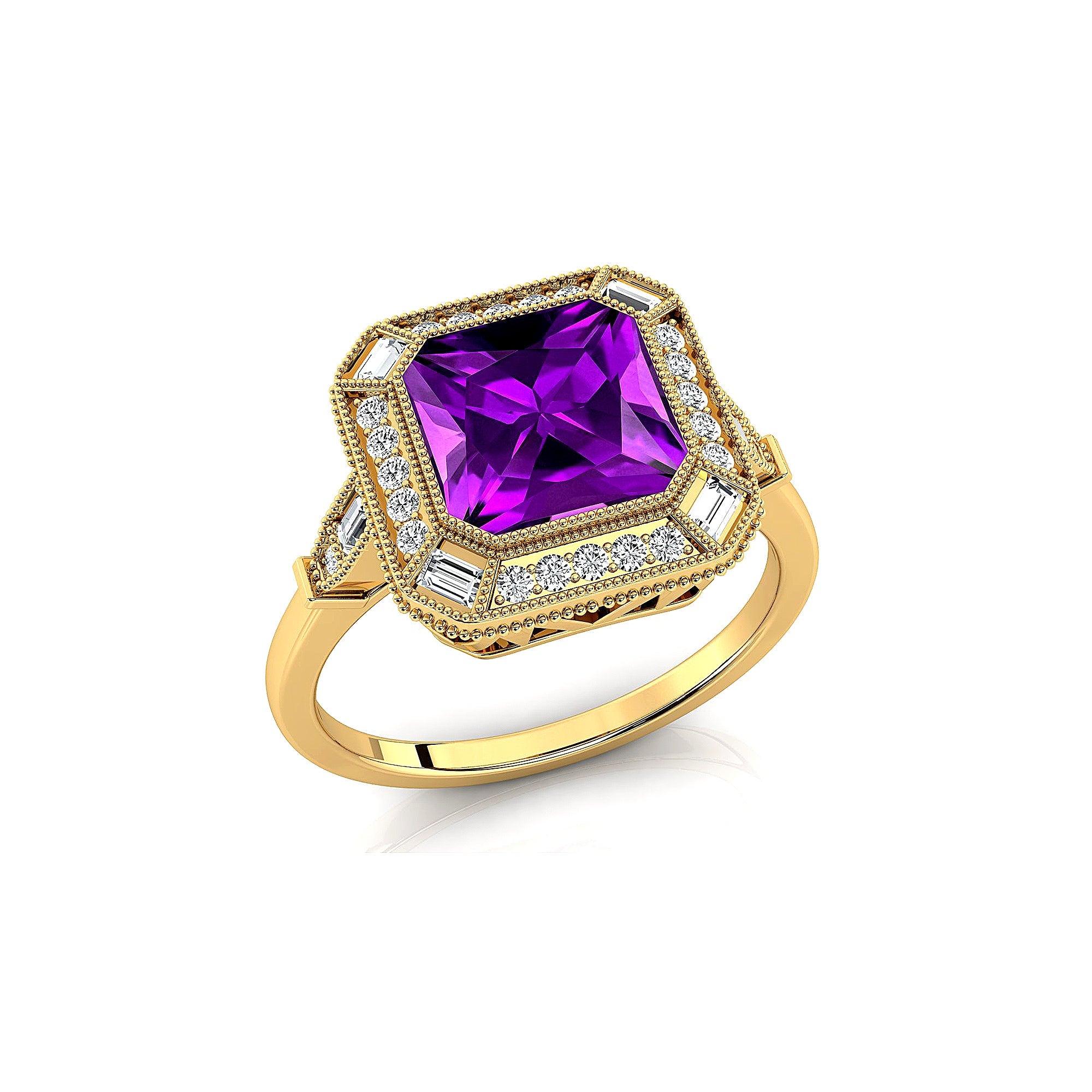 Vintage Style Square Cut Amethyst Diamond Ring - GeumJewels