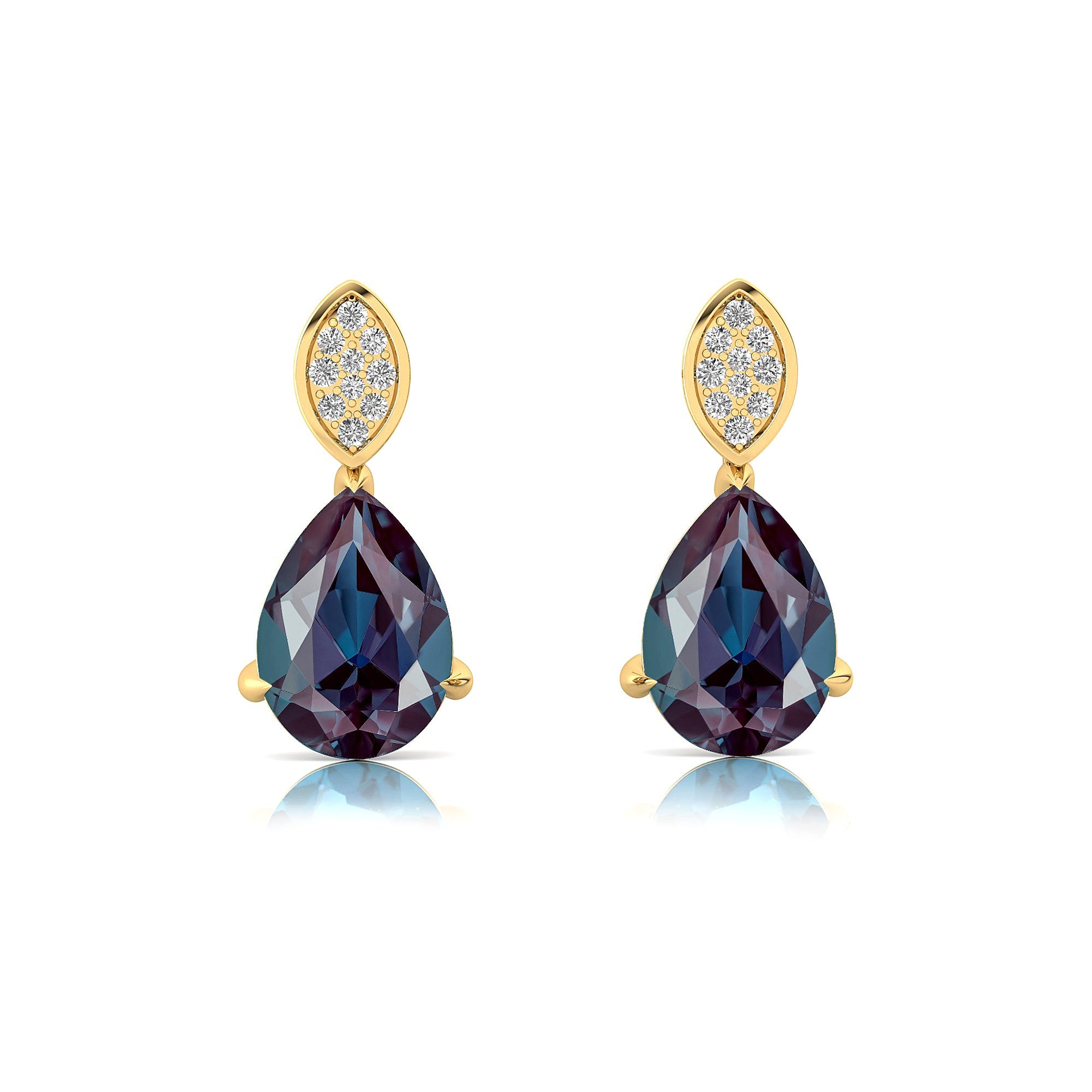 Illussion Set Diamond Earrings with Pear Cut Alexandrite - GeumJewels