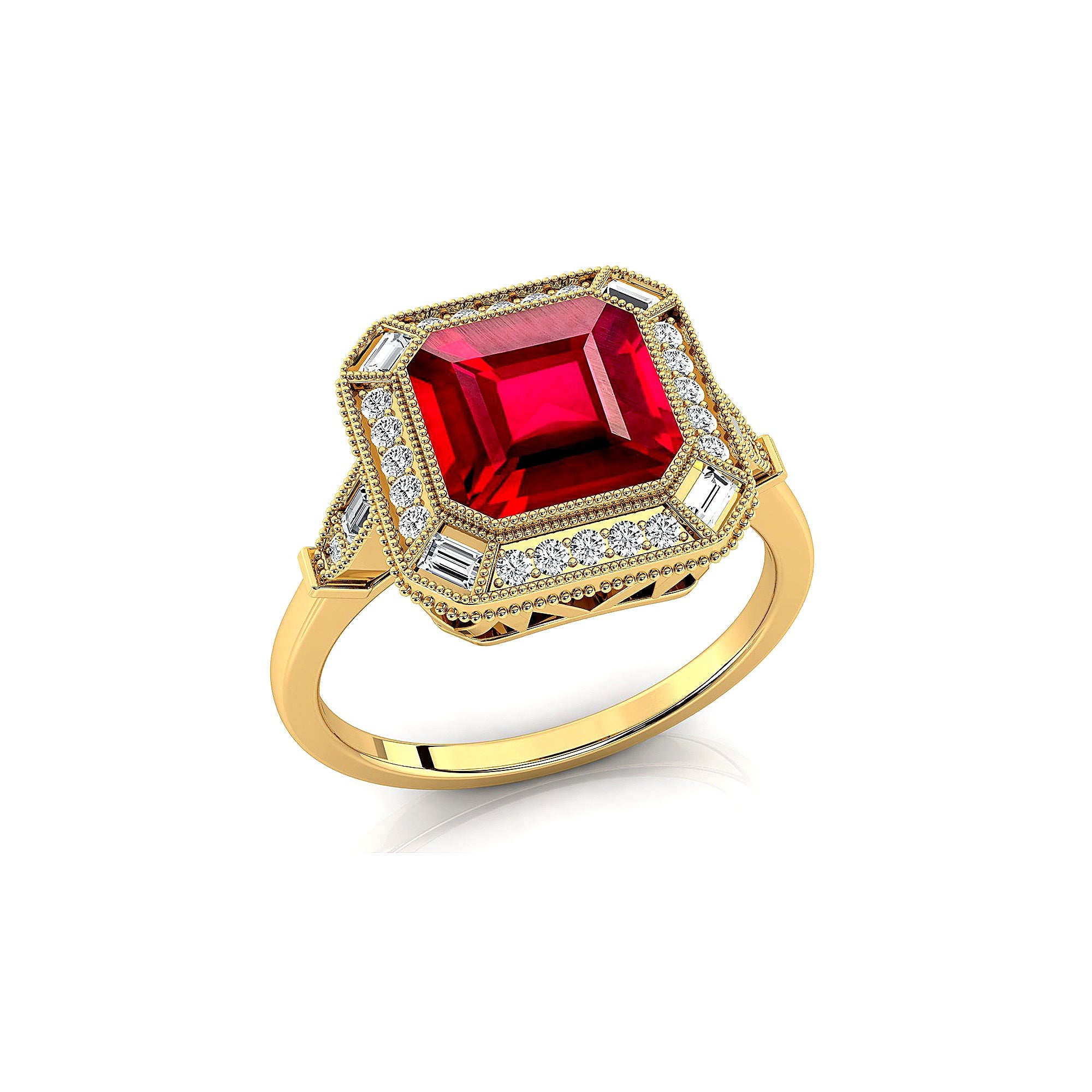 Vintage Style Square Cut Ruby Diamond Ring - GeumJewels