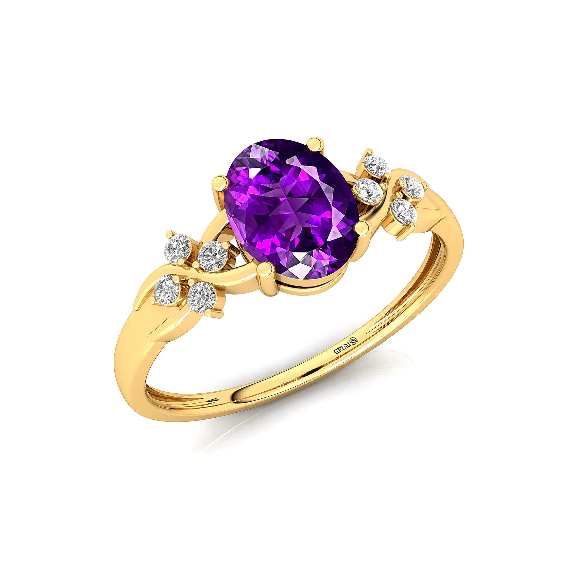Criss Cross Diamond Ring with Oval Cut Amethyst - GeumJewels