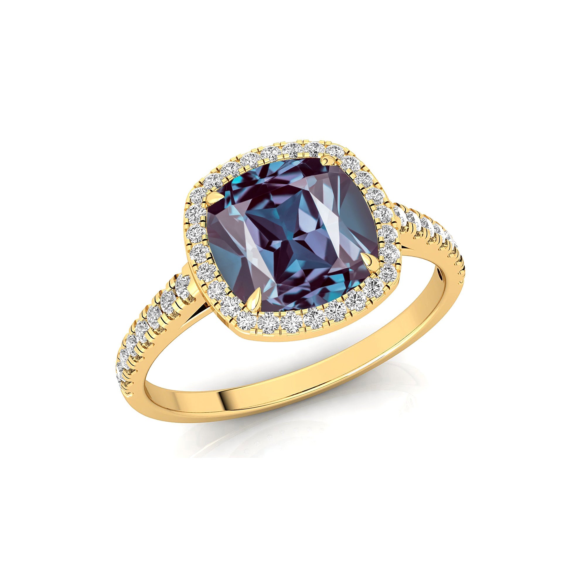 Halo Diamond Engagement Ring with Cushion Cut Alexandrite - GeumJewels