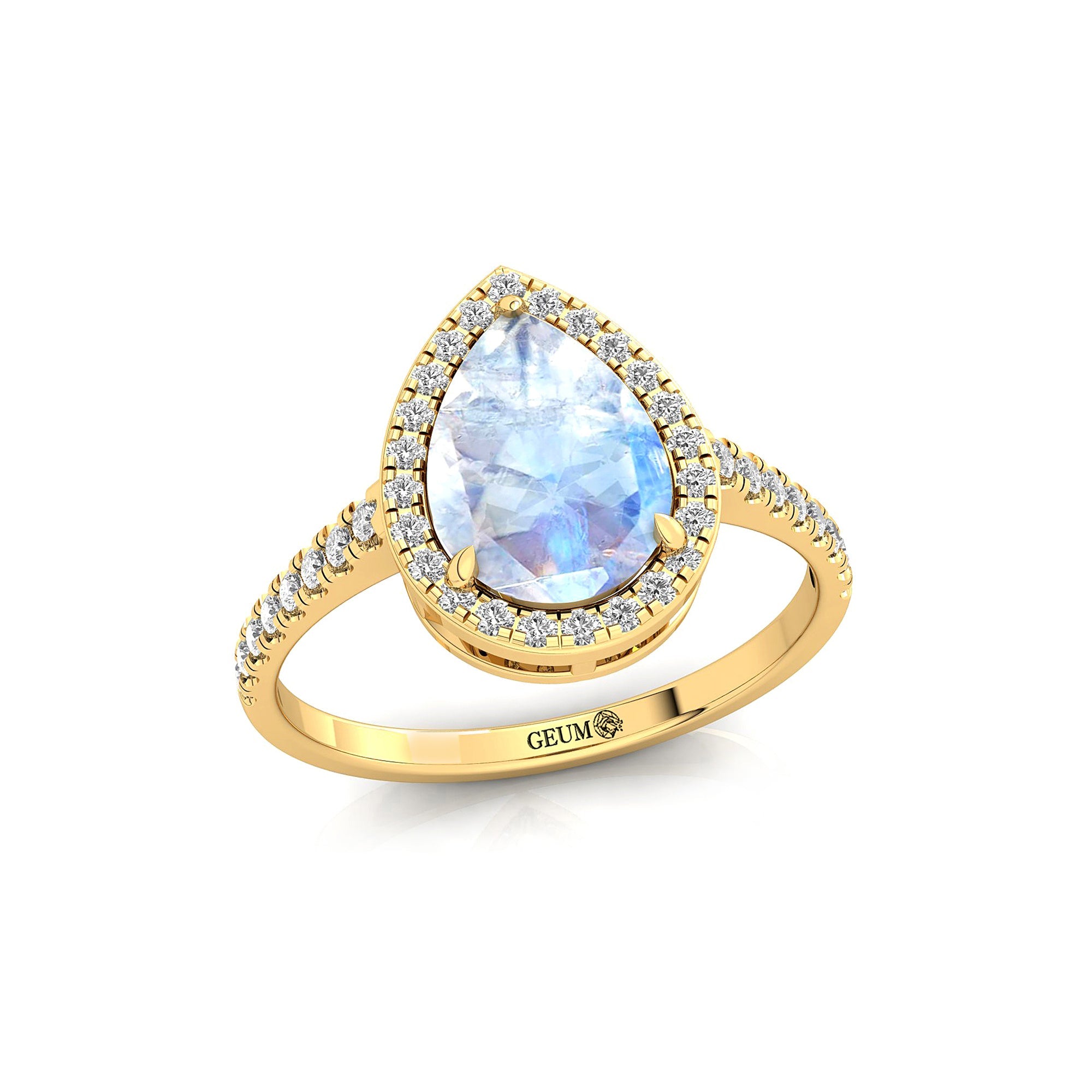 Classic Pear Shaped Moonstone Halo Diamond Engagement Ring - GeumJewels