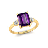 Emerald Cut Amethyst and Diamond Three Stone Ring - GeumJewels