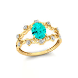 Flower Inspired Ring with Oval Shaped Paraiba Tourmaline and Accent Diamonds - GeumJewels
