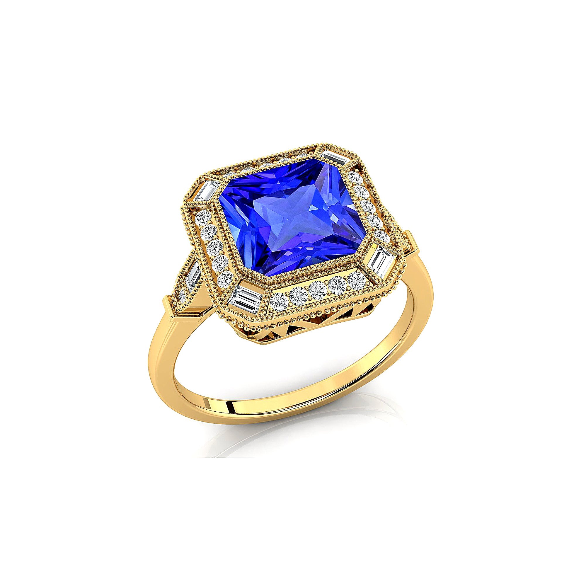 Vintage Style Square Cut Tanzanite Diamond Ring - GeumJewels