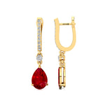 Lever Back Diamond Drop Earrings with Pear Cut Ruby - GeumJewels