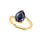 Twisted Up Down Band Pear Shaped Alexandrite Ring with Accent Diamonds - GeumJewels