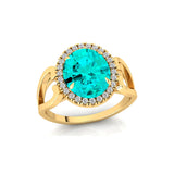 Vintage Love Inspired Oval Paraiba Tourmaline Halo Diamond Engagement Ring - GeumJewels