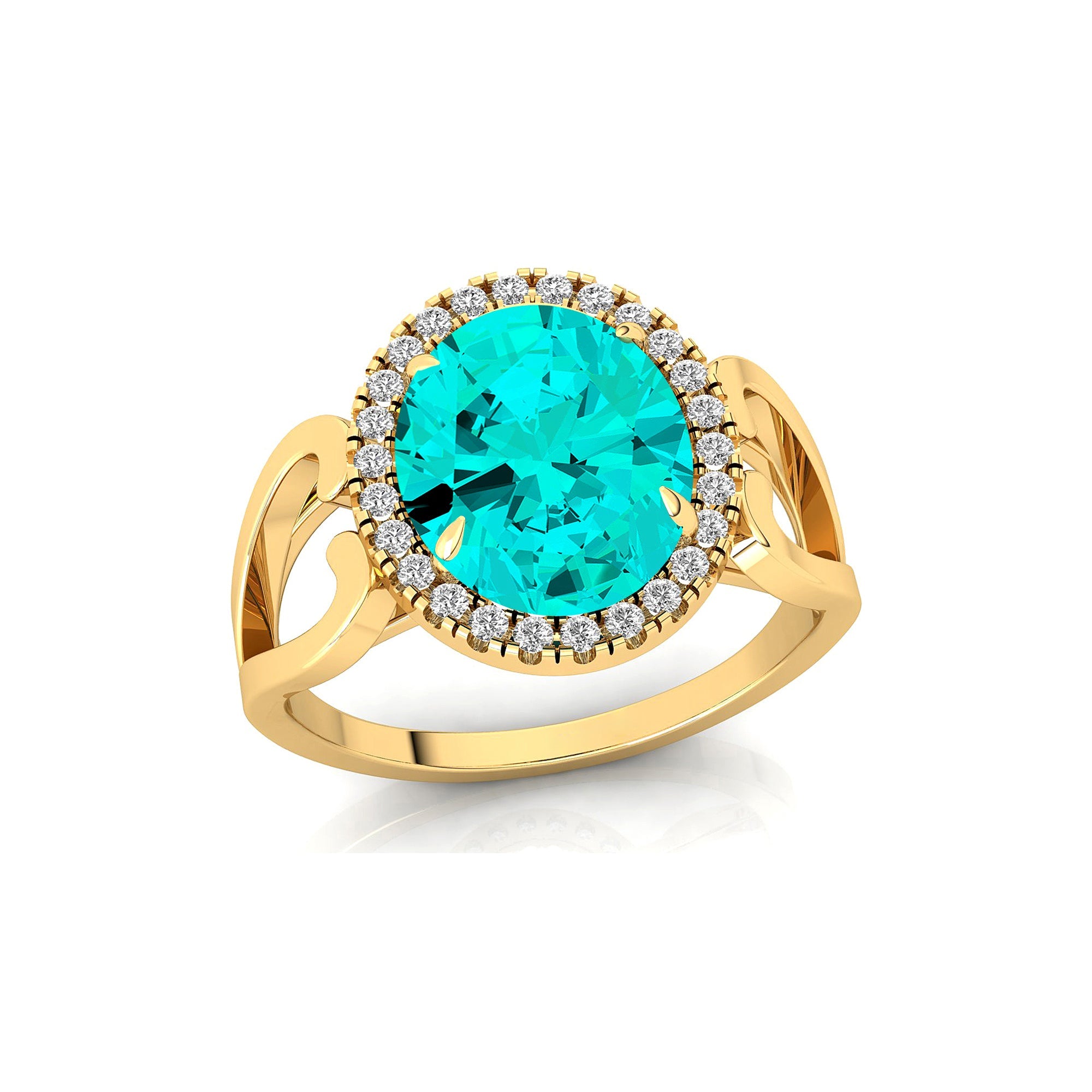 Vintage Love Inspired Oval Paraiba Tourmaline Halo Diamond Engagement Ring - GeumJewels