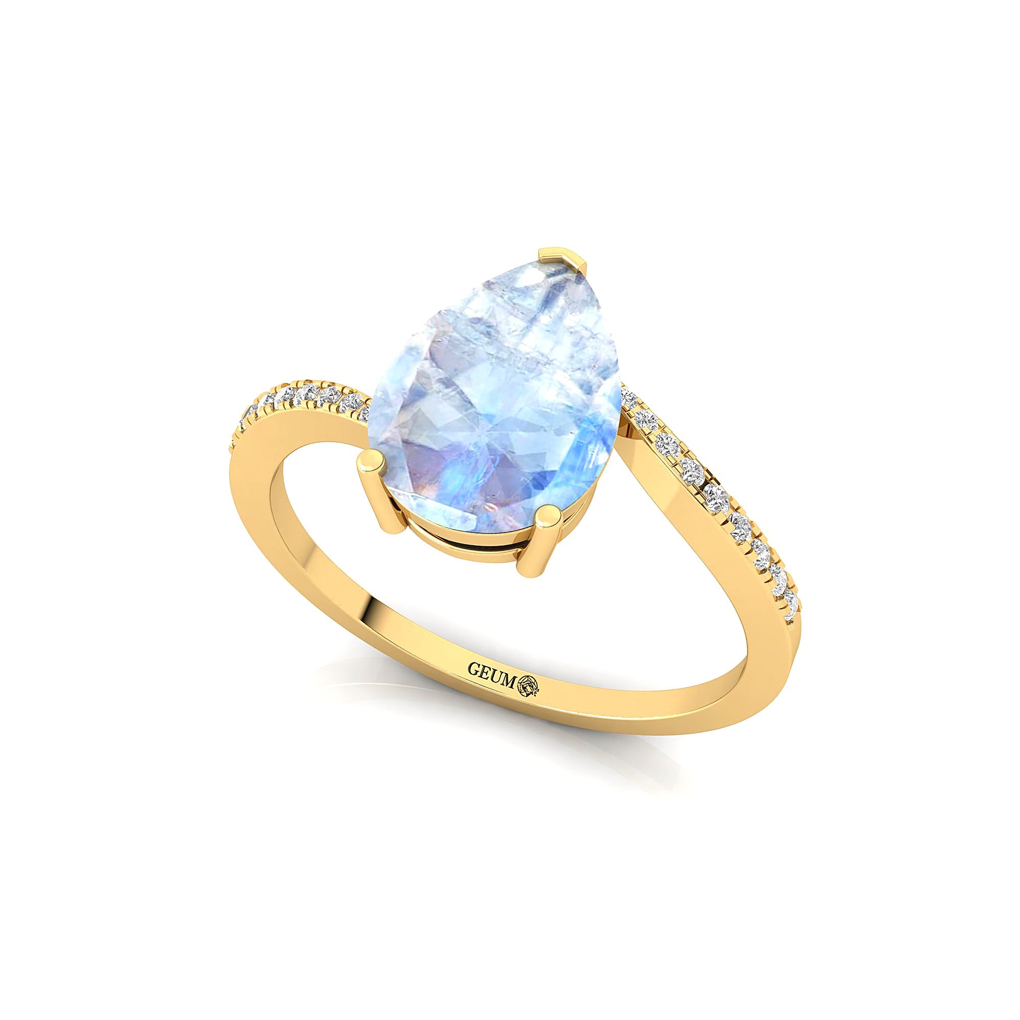 Twisted Up Down Band Pear Shaped Moonstone Ring with Accent Diamonds - GeumJewels