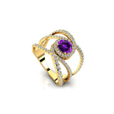 Solitaire Round Amethyst Cocktail Diamond Ring - GeumJewels