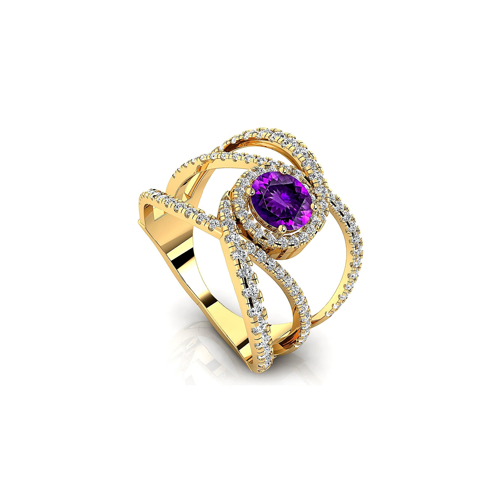 Solitaire Round Amethyst Cocktail Diamond Ring - GeumJewels