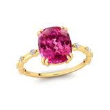 Cushion Cut Pink Sapphire Engagement Ring with Distant Diamond Band - GeumJewels