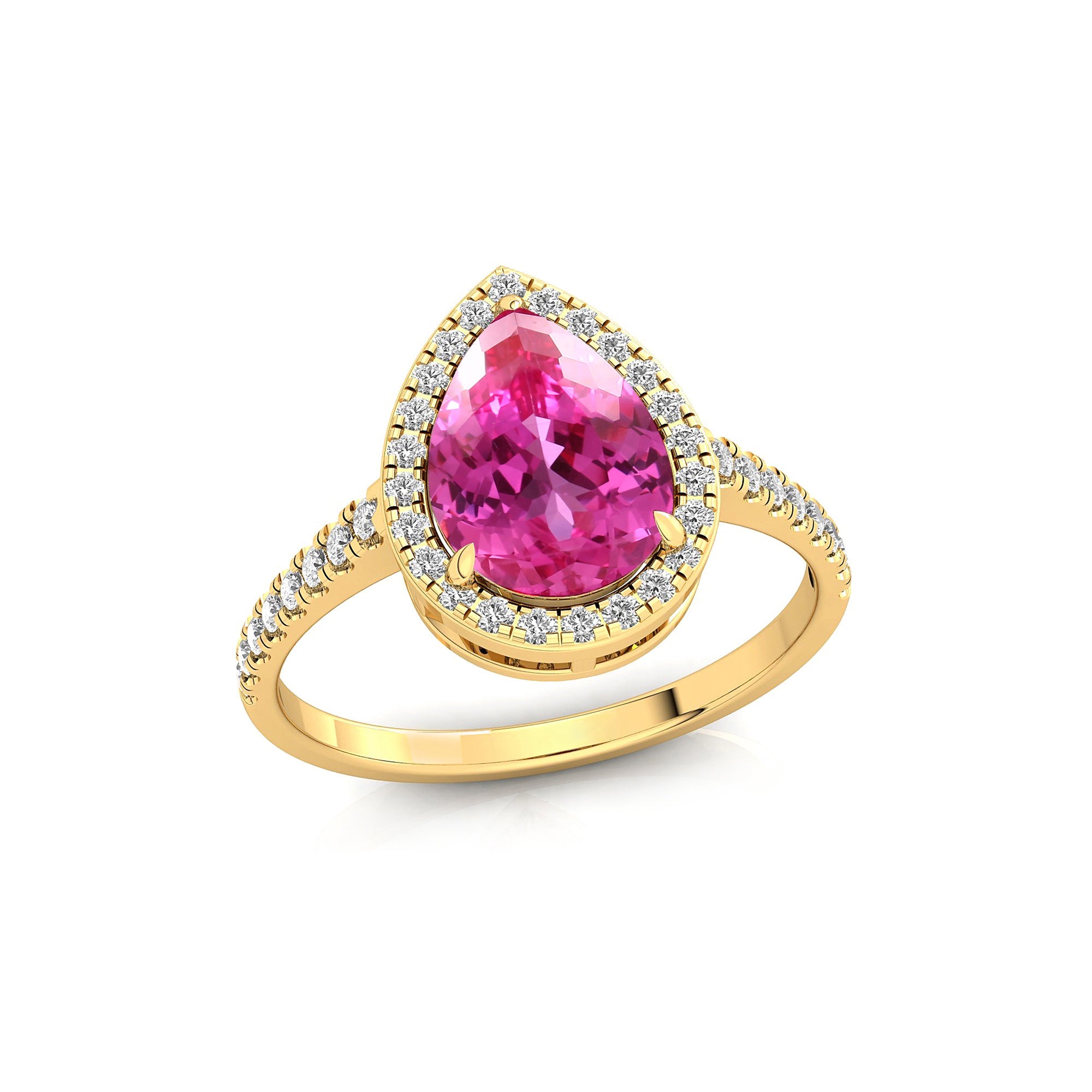 Classic Pear Shaped Pink Sapphire Halo Diamond Engagement Ring - GeumJewels
