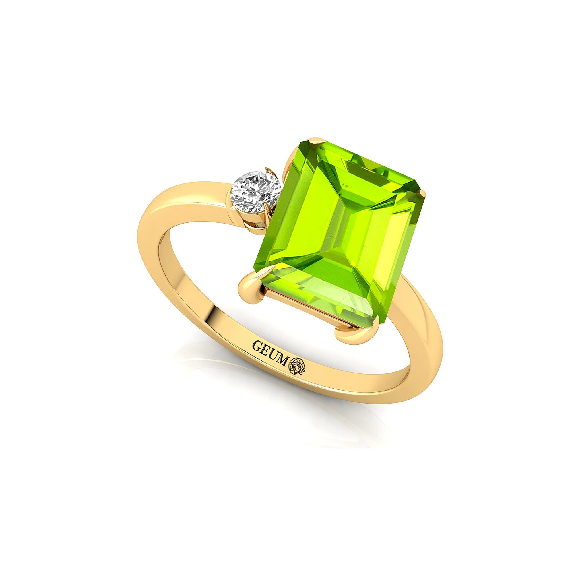 Emerald Shaped Peridot with 3mm Accent Solitaire Engagement Ring - GeumJewels