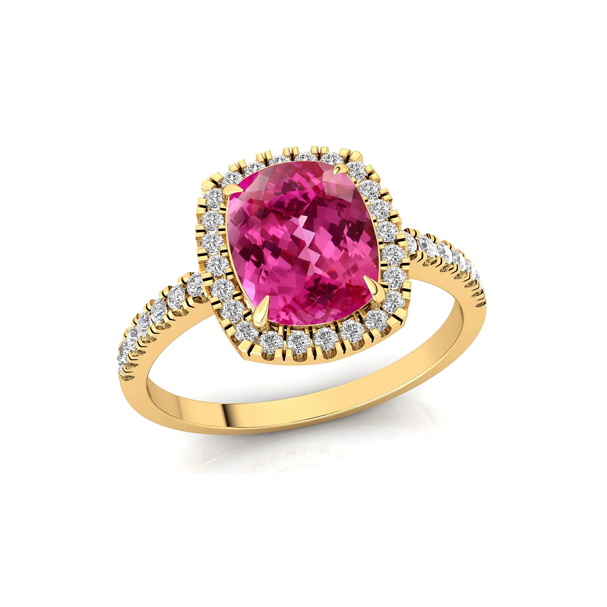 Elongated Cushion Halo Set Pink Sapphire Engagement Ring with Diamond Band - GeumJewels
