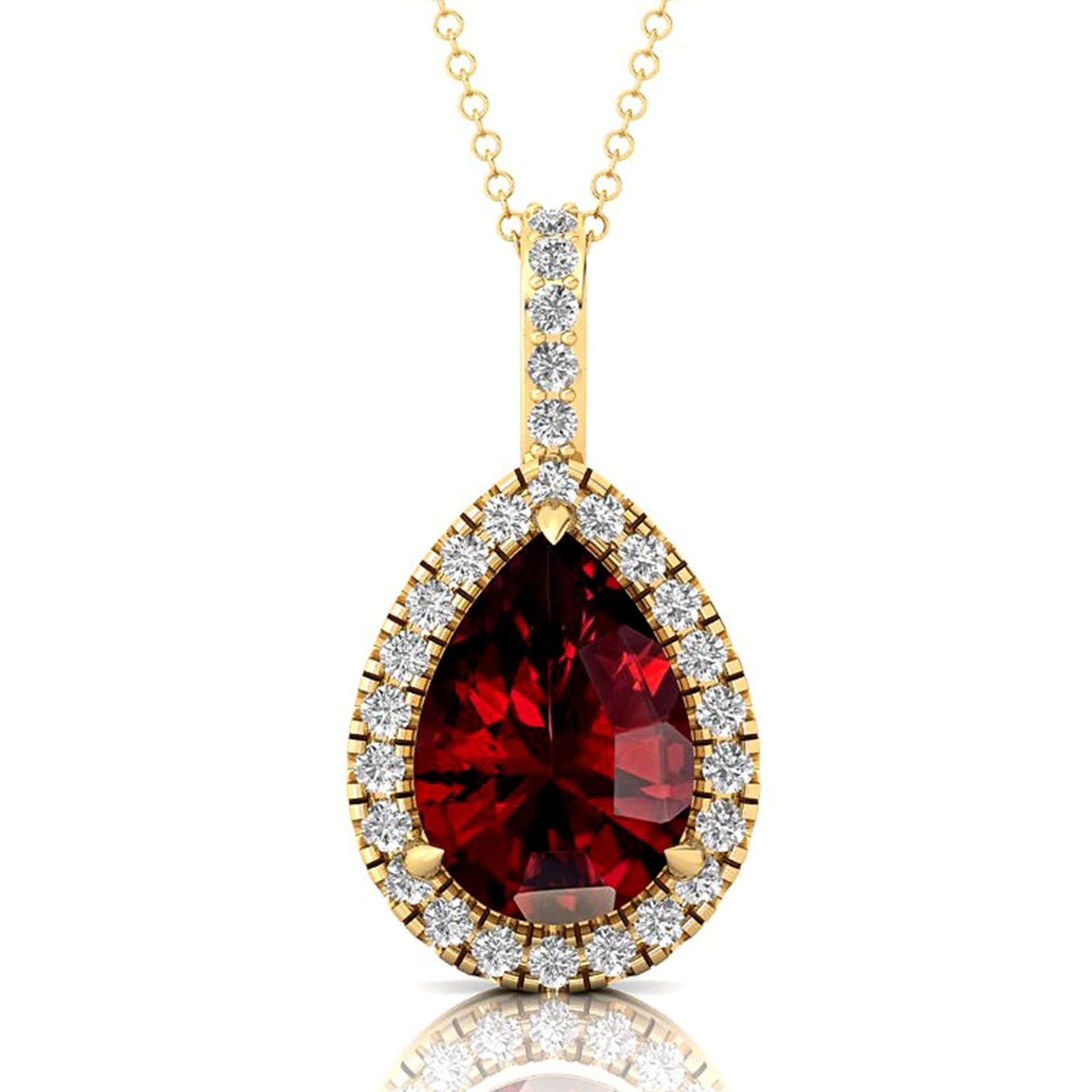 Garnet Teardrop Pendant with Diamond Halo - GeumJewels