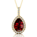 Garnet Teardrop Pendant with Diamond Halo - GeumJewels