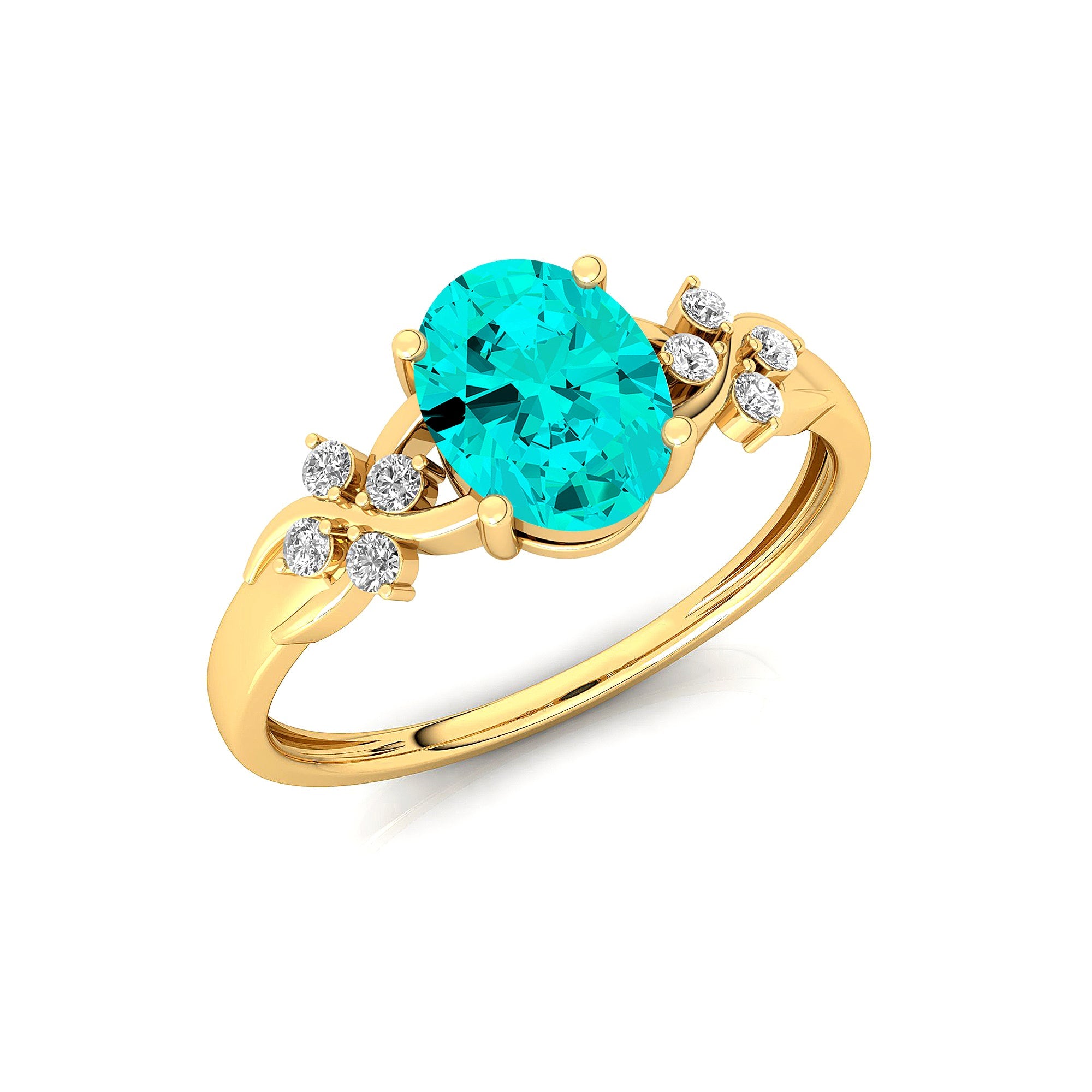 Criss Cross Diamond Ring with Oval Cut Paraiba Tourmaline - GeumJewels