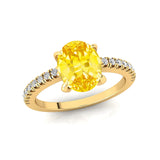 Oval Solitaire Yellow Sapphire with Accent Diamonds Engagement Ring - GeumJewels