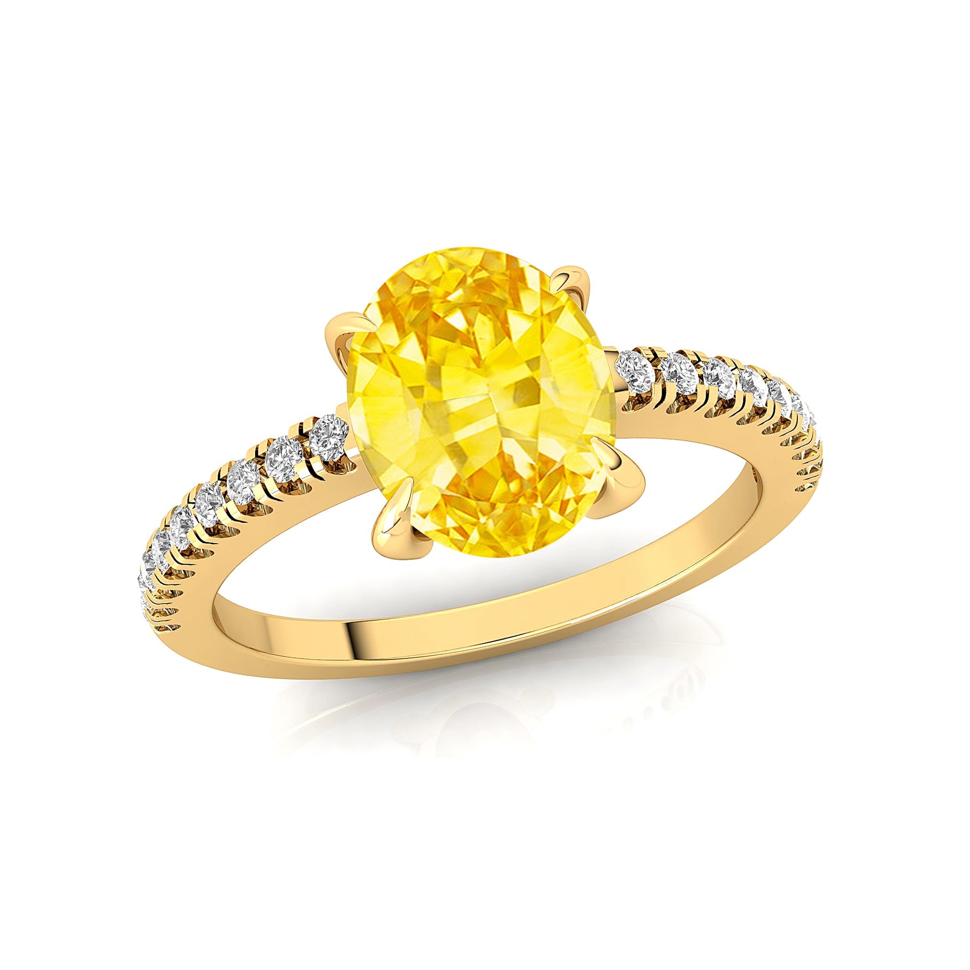 Oval Solitaire Yellow Sapphire with Accent Diamonds Engagement Ring - GeumJewels
