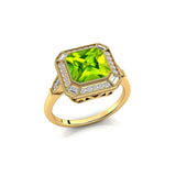 Vintage Style Square Cut Peridot Diamond Ring - GeumJewels