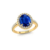 Oval Solitaire Blue Sapphire Halo Diamond Engagement Ring - GeumJewels