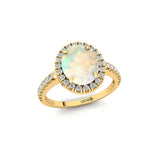 Oval Solitaire Opal Halo Diamond Engagement Ring - GeumJewels