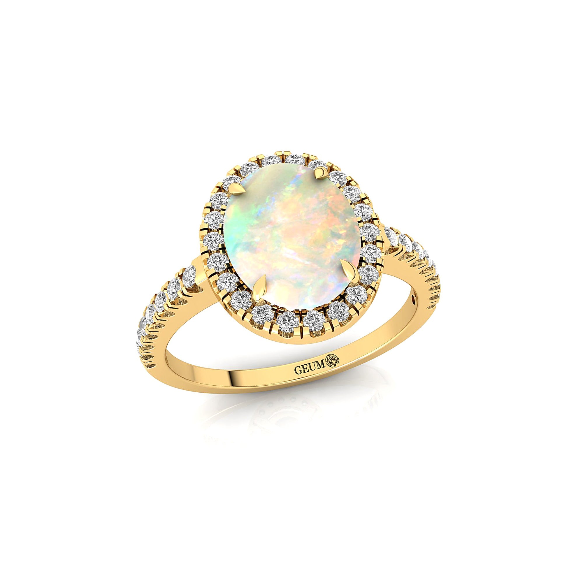Oval Solitaire Opal Halo Diamond Engagement Ring - GeumJewels