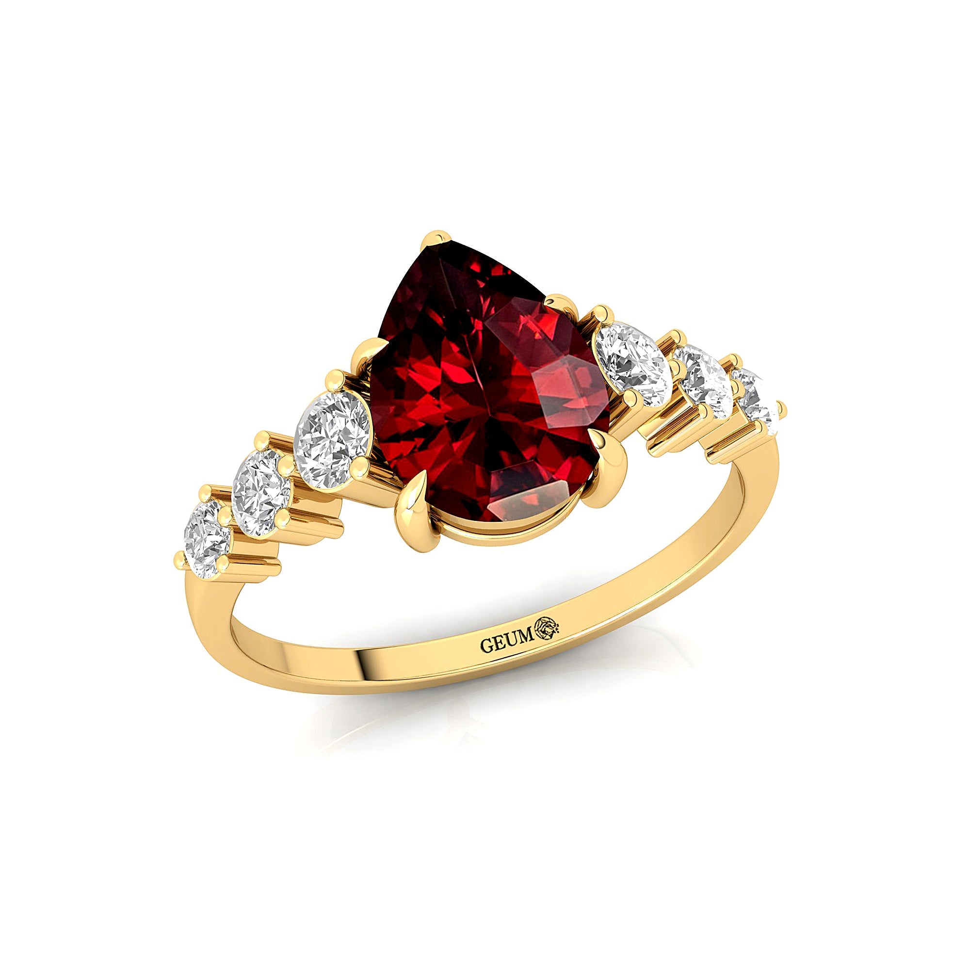 Pear Cut Garnet with Graduated Diamonds Ring - GeumJewels
