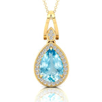 Classic Teardrop Shaped Aquamarine Halo Diamond Dangle Pendant - GeumJewels