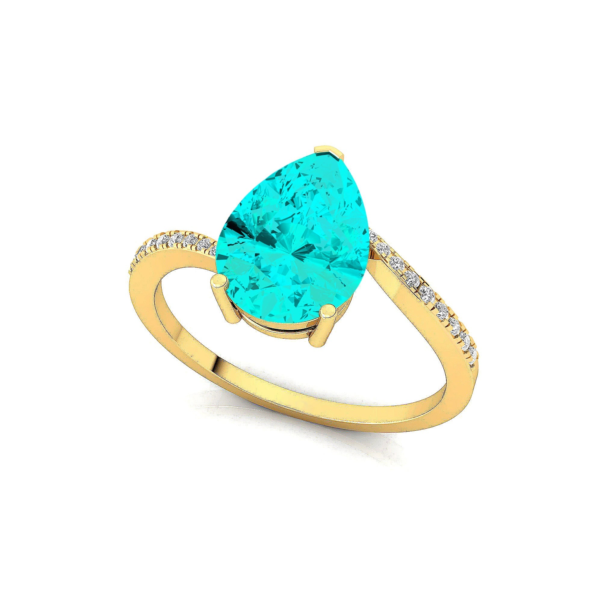 Twisted Up Down Band Pear Shaped Paraiba Tourmaline Ring with Accent Diamonds - GeumJewels