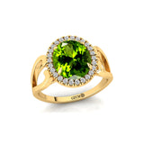 Vintage Love Inspired Oval Peridot Halo Diamond Engagement Ring - GeumJewels