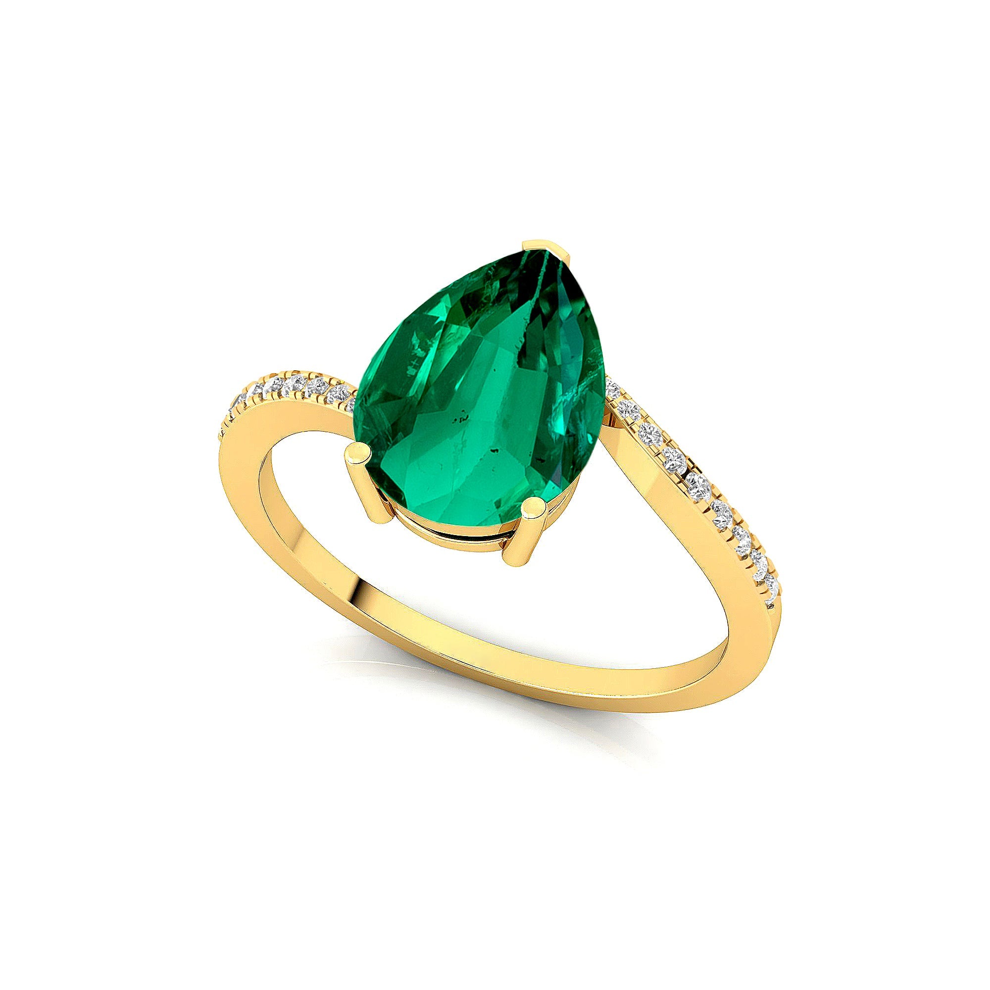 Twisted Up Down Band Pear Shaped Emerald Ring with Accent Diamonds - GeumJewels