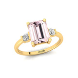 Emerald Cut Morganite and Diamond Three Stone Ring - GeumJewels