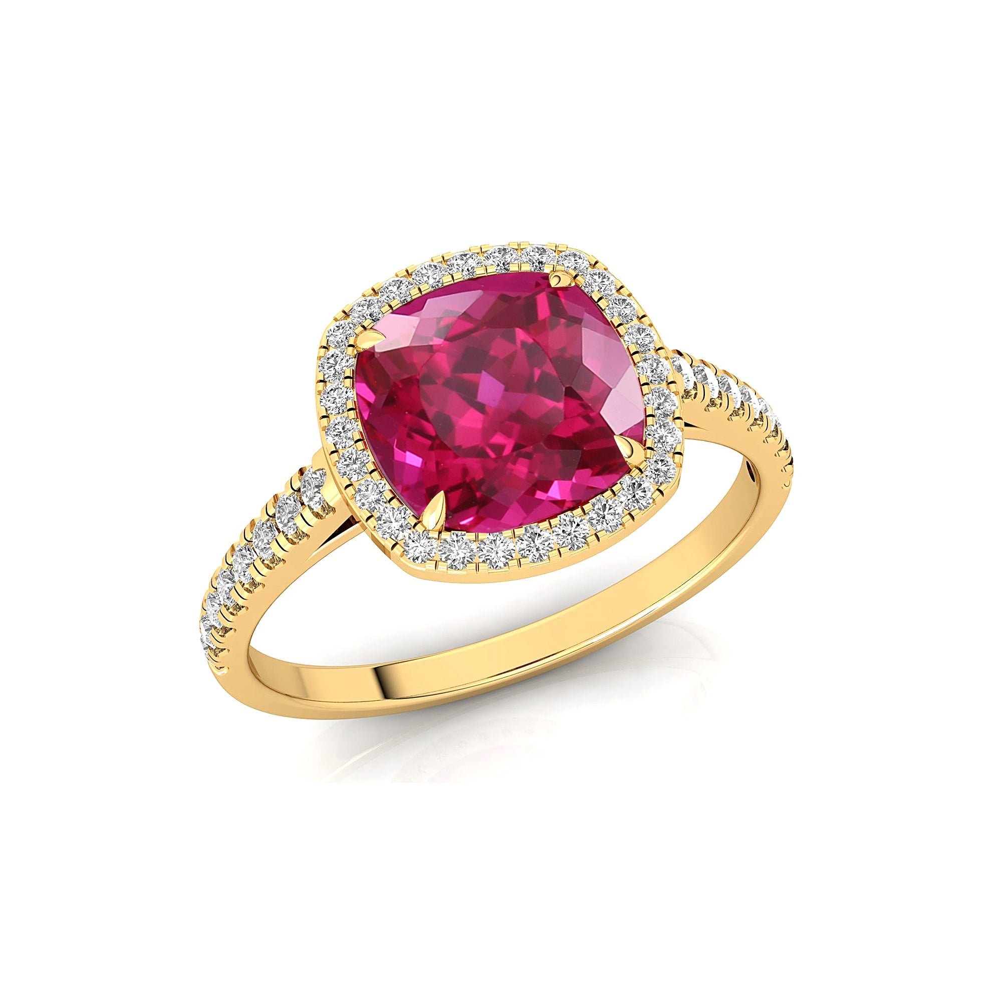 Halo Diamond Engagement Ring with Cushion Cut Pink Sapphire - GeumJewels