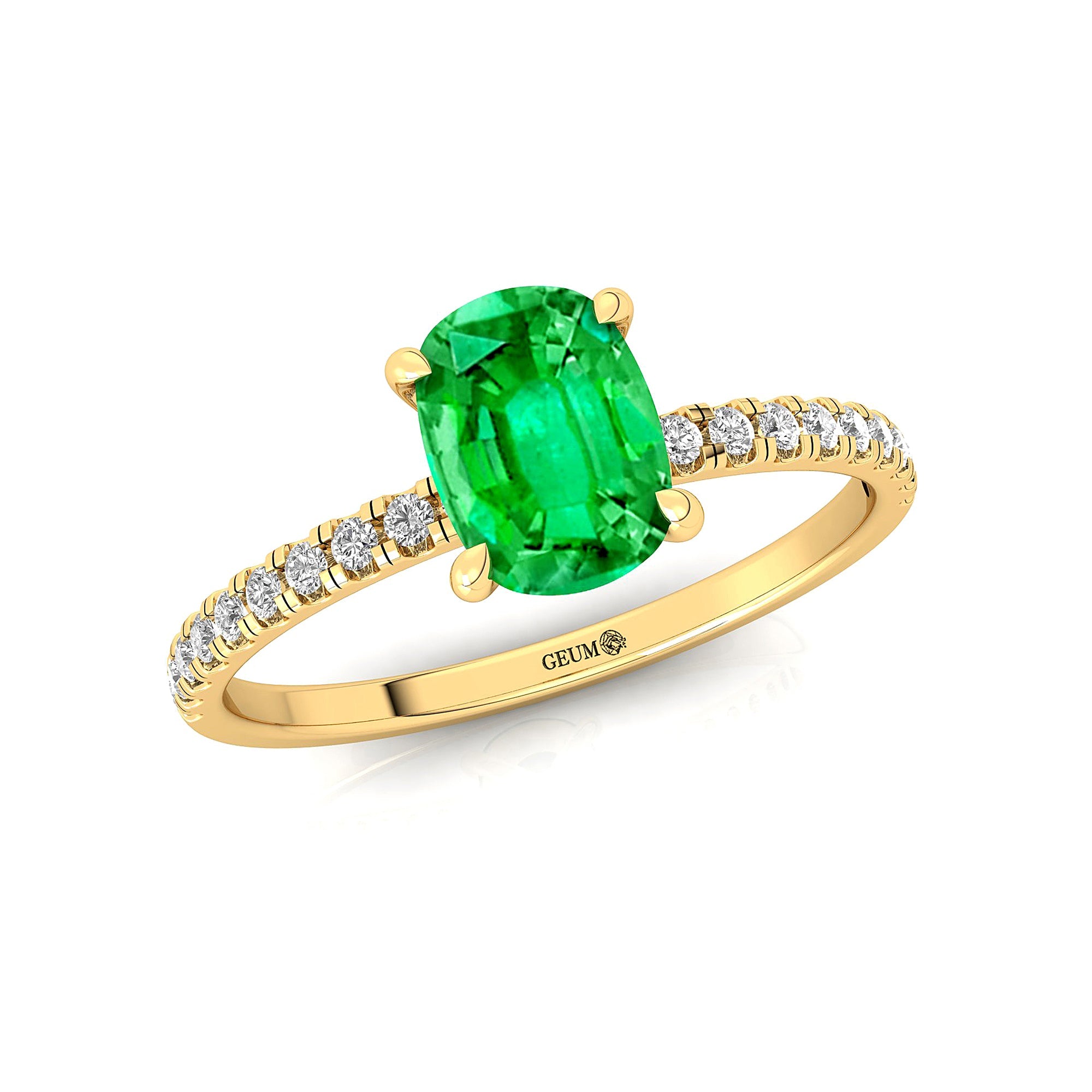 Long Cushion Emerald Thin Diamond Promise Ring - GeumJewels