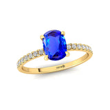 Long Cushion Tanzanite Thin Diamond Promise Ring - GeumJewels