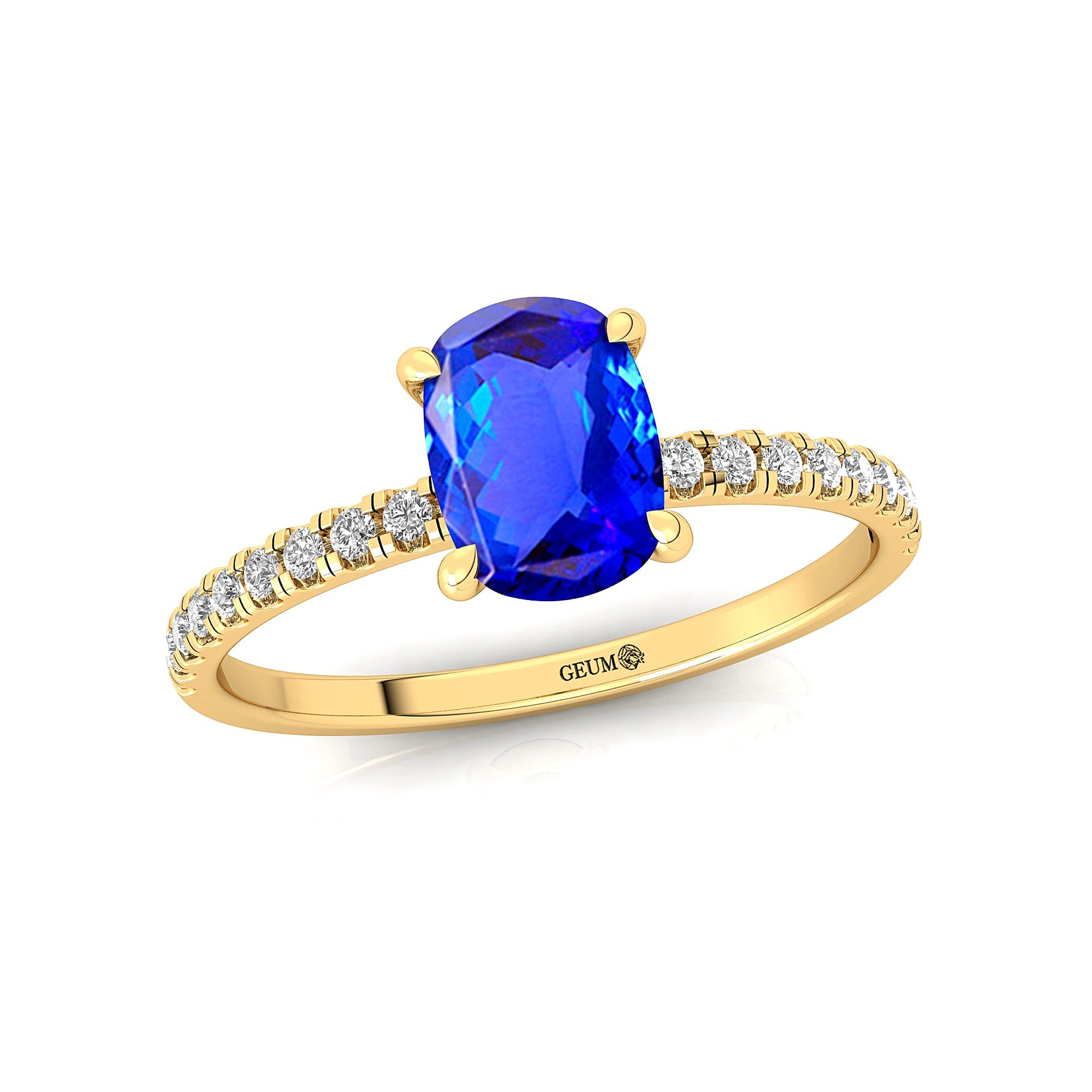 Long Cushion Tanzanite Thin Diamond Promise Ring - GeumJewels