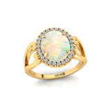 Vintage Love Inspired Oval Opal Halo Diamond Engagement Ring - GeumJewels