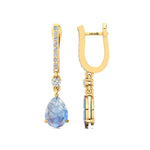 Lever Back Diamond Drop Earrings with Pear Cut Moonstone - GeumJewels
